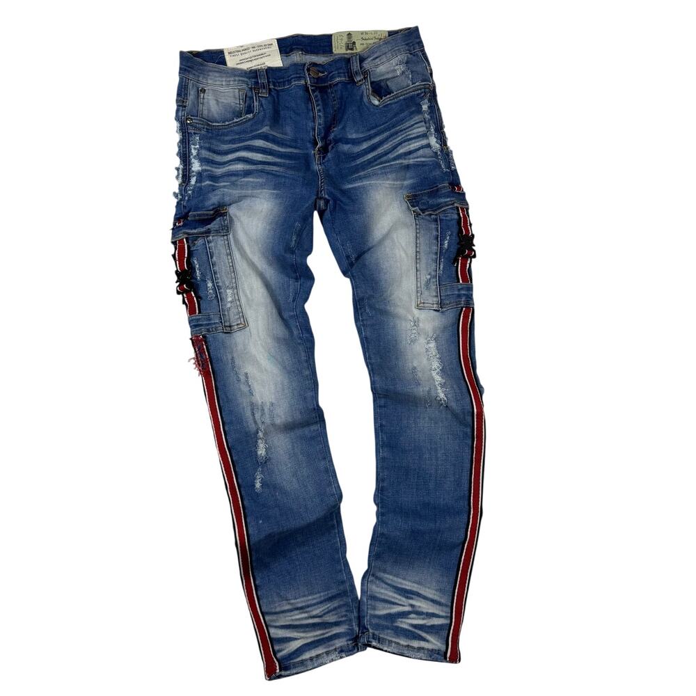 Industrial Indigo Vintage Retro Jeans Men's 36X33 Distressed Side Stripe Grunge